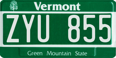 VT license plate ZYU855