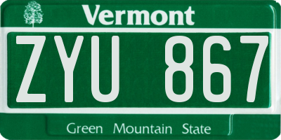 VT license plate ZYU867