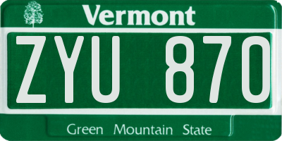 VT license plate ZYU870