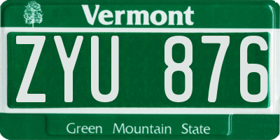 VT license plate ZYU876
