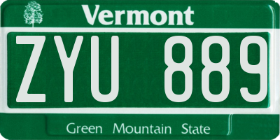 VT license plate ZYU889