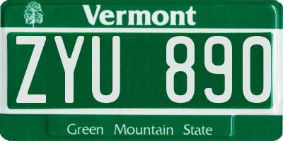 VT license plate ZYU890