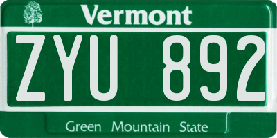 VT license plate ZYU892
