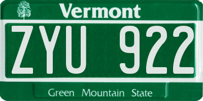 VT license plate ZYU922