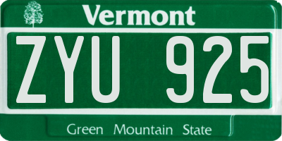 VT license plate ZYU925