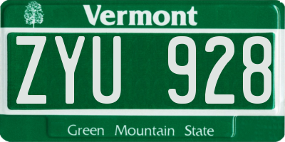 VT license plate ZYU928