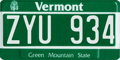 VT license plate ZYU934