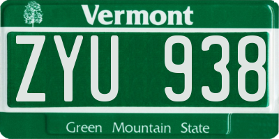 VT license plate ZYU938