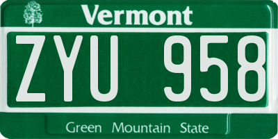 VT license plate ZYU958