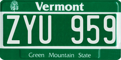 VT license plate ZYU959