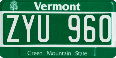 VT license plate ZYU960