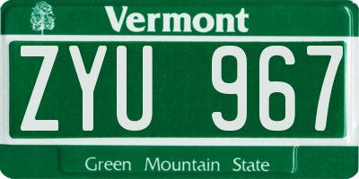 VT license plate ZYU967