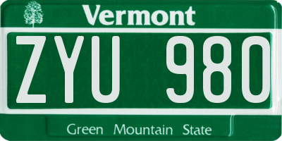 VT license plate ZYU980