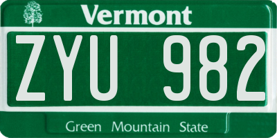 VT license plate ZYU982