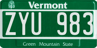 VT license plate ZYU983