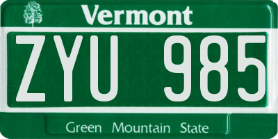 VT license plate ZYU985