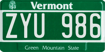 VT license plate ZYU986