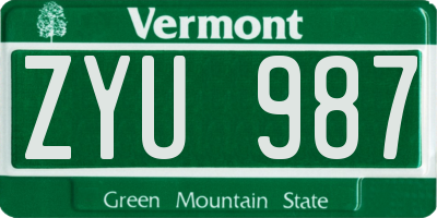 VT license plate ZYU987
