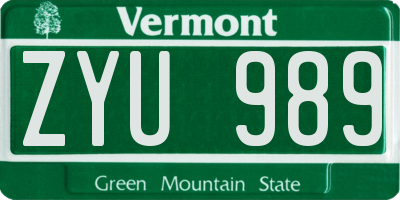 VT license plate ZYU989
