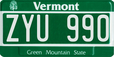 VT license plate ZYU990