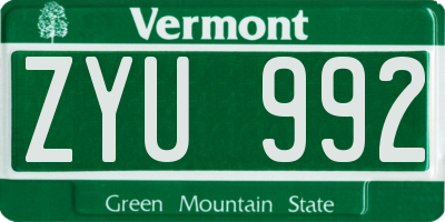 VT license plate ZYU992