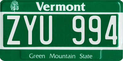 VT license plate ZYU994