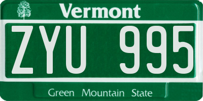 VT license plate ZYU995