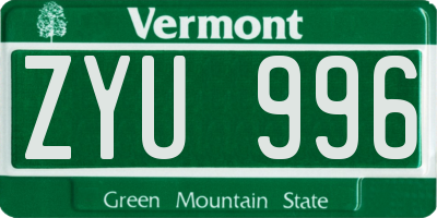 VT license plate ZYU996