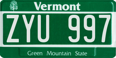 VT license plate ZYU997
