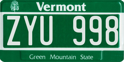VT license plate ZYU998