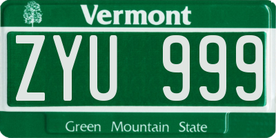 VT license plate ZYU999
