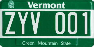 VT license plate ZYV001