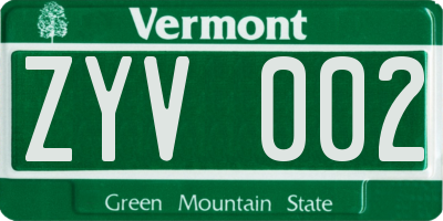 VT license plate ZYV002