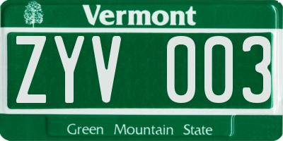 VT license plate ZYV003