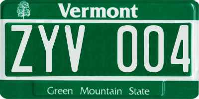VT license plate ZYV004