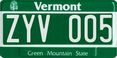 VT license plate ZYV005