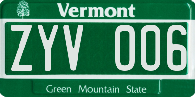 VT license plate ZYV006