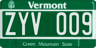VT license plate ZYV009