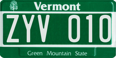 VT license plate ZYV010