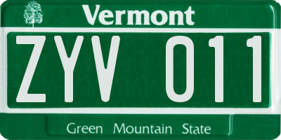 VT license plate ZYV011