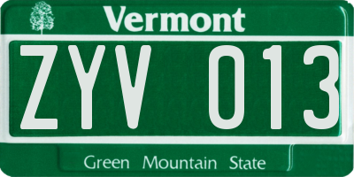 VT license plate ZYV013