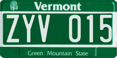 VT license plate ZYV015