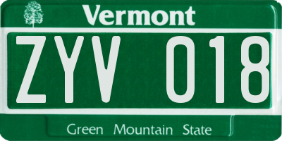 VT license plate ZYV018