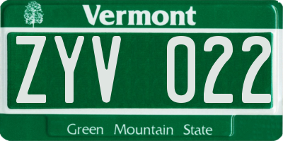 VT license plate ZYV022