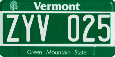 VT license plate ZYV025
