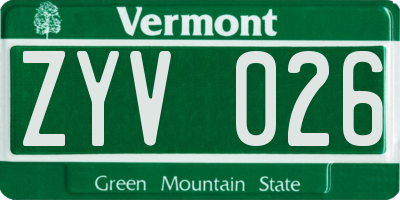 VT license plate ZYV026