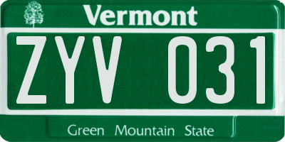 VT license plate ZYV031