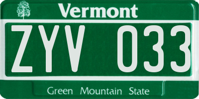 VT license plate ZYV033