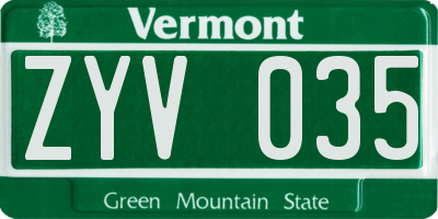 VT license plate ZYV035