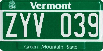 VT license plate ZYV039
